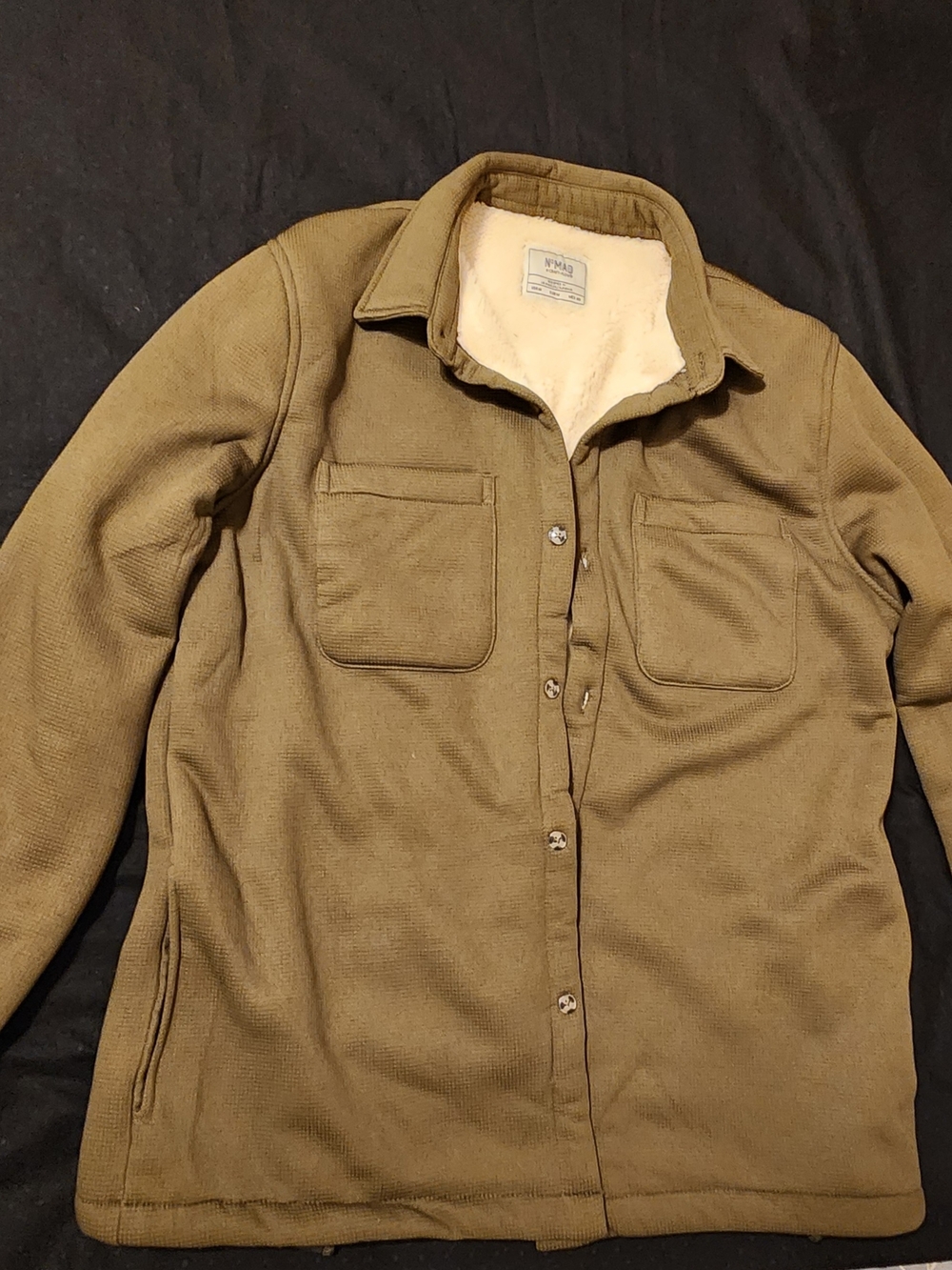 Men's MEDIUM Olive Sherpa-Lined Button Front Jacket